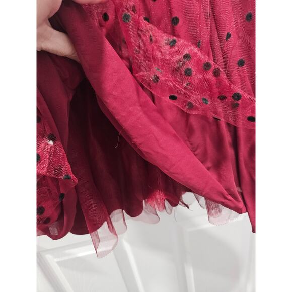 Draper James Maroon Red Whimsy Goth Dark Romantic Tulle Polka Dot Skirt Tutu L - Picture 3 of 8